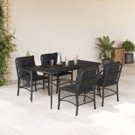 Set de muebles jardín 5 pzas con cojines ratán sintético negro Set de muebles jardín 5 pzas con cojines ratán sintético negro