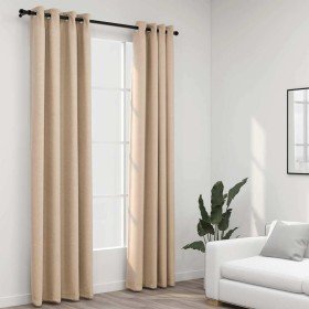 Cortinas opacas ojales look de lino 2 pzas beige 140x245 cm Cortinas opacas ojales look de lino 2 pzas beige 140x245 cm