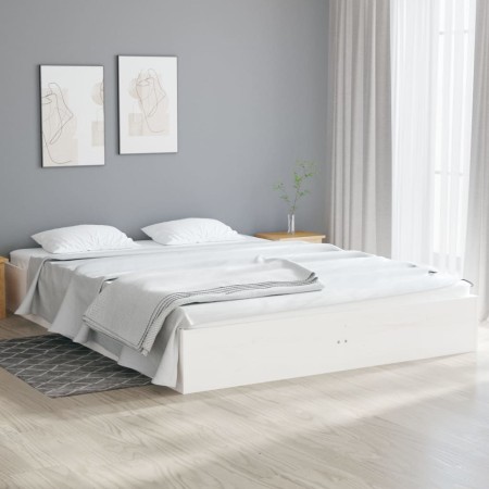 Weißer Massivholzbettrahmen 135x190 cm von vidaXL, Betten und Lattenroste - Ref: Foro24-820078, Preis: 120,46 €, Rabatt: %