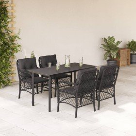 Set de muebles jardín 5 pzas con cojines ratán sintético negro