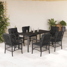 Set de comedor de jardín 7 pzas y cojines ratán sintético negro en Conjuntos de jardín | Comprar online en Foro24