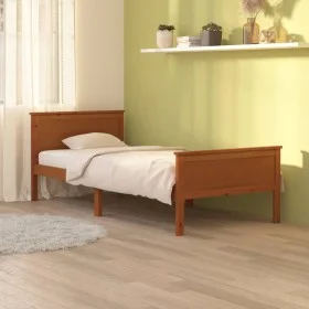 Honey brown pine solid wood bed frame 90x200 cm by vidaXL, Beds and slatted bases - Ref: Foro24-322188, Price: 117,89 €, Disc...