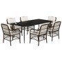 Set comedor de jardín 7 pzas con cojines ratán sintético marrón