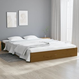 Estructura de cama madera maciza King marrón miel 150x200 cm