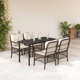 Set comedor de jardín 5 piezas y cojines ratán sintético marrón Set comedor de jardín 5 piezas y cojines ratán sintético marrón