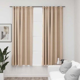 Cortinas opacas con ganchos look de lino 2 pzas beige 140x175cm Cortinas opacas con ganchos look de lino 2 pzas beige 140x175cm