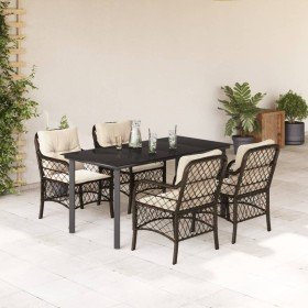 Set comedor de jardín 5 piezas y cojines ratán sintético marrón