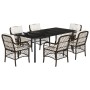 Set comedor de jardín 7 pzas con cojines ratán sintético marrón