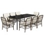 Set comedor para jardín 9 pzas y cojines ratán sintético marrón