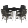 Set comedor de jardín 5 piezas con cojines ratán sintético gris