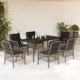 Set comedor jardín 7 pzas y cojines ratán sintético gris Set comedor jardín 7 pzas y cojines ratán sintético gris
