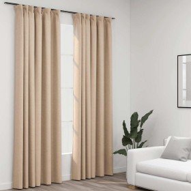 Cortinas opacas ganchos look de lino 2 pzs beige 140x225cm Cortinas opacas ganchos look de lino 2 pzs beige 140x225cm