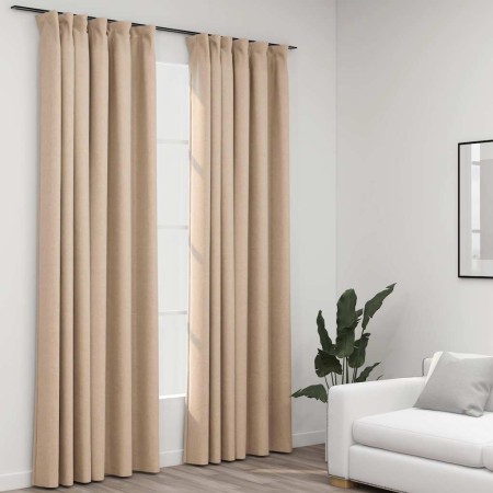 Cortinas opacas ganchos look de lino 2 pzs beige 140x225cm