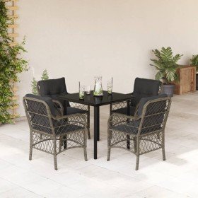 Set comedor de jardín 5 piezas con cojines ratán sintético gris