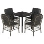 Set comedor de jardín 5 piezas con cojines ratán sintético gris