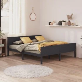 Solid gray pine wood bed frame 180x200 cm by vidaXL, Beds and slatted bases - Ref: Foro24-322207, Price: 189,93 €, Discount: %