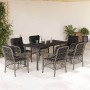 Set comedor jardín 7 pzas y cojines ratán sintético gris