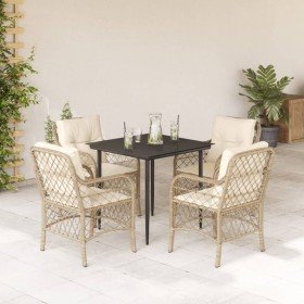 Set comedor de jardín 5 pzas con cojines ratán sintético beige