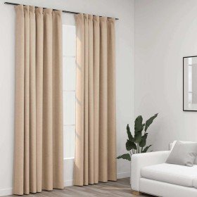 Cortinas opacas con ganchos look de lino 2 pzas beige 140x245cm Cortinas opacas con ganchos look de lino 2 pzas beige 140x245cm