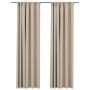Cortinas opacas con ganchos look de lino 2 pzas beige 140x245cm