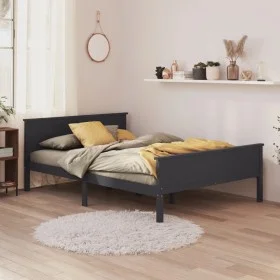Solid gray pine wood bed frame 160x200 cm by vidaXL, Beds and slatted bases - Ref: Foro24-322206, Price: 156,74 €, Discount: %
