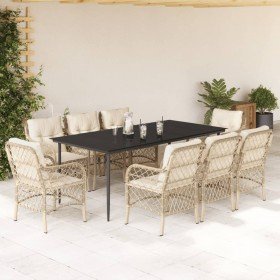 Set comedor de jardín 9 pzas con cojines ratán sintético beige en Conjuntos de jardín | Comprar online en Foro24