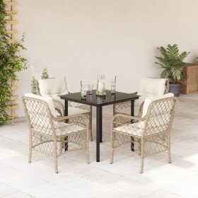 Set comedor de jardín 5 pzas con cojines ratán sintético beige en Conjuntos de jardín | Comprar online en Foro24