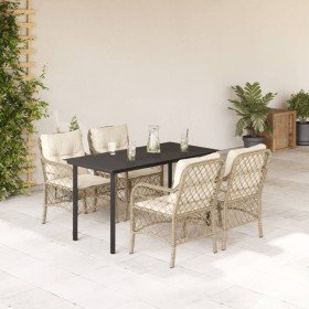 Set comedor de jardín 5 pzas con cojines ratán sintético beige