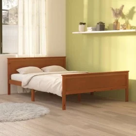 Honey brown pine solid wood bed frame 120x200 cm by vidaXL, Beds and slatted bases - Ref: Foro24-322190, Price: 94,14 €, Disc...
