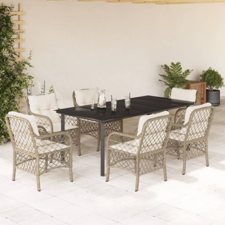Set comedor de jardín 7 pzas con cojines ratán sintético beige