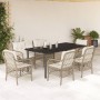 Set comedor de jardín 7 pzas con cojines ratán sintético beige
