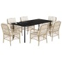 Set comedor de jardín 7 pzas con cojines ratán sintético beige