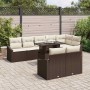Conjunto de sofá de jardín con cojín 9 pcs Marrón y crema