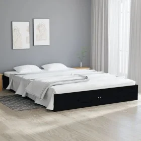 Black solid wood bed frame King Size 150x200 cm by vidaXL, Beds and slatted bases - Ref: Foro24-820041, Price: 118,62 €, Disc...