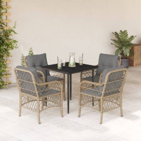 Set comedor de jardín 5 pzas con cojines ratán sintético beige
