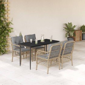 Set comedor de jardín 5 pzas con cojines ratán sintético beige