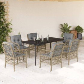 Set comedor de jardín 7 pzas con cojines ratán sintético beige en Conjuntos de jardín | Comprar online en Foro24