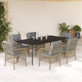 Set comedor de jardín 7 pzas con cojines ratán sintético beige Set comedor de jardín 7 pzas con cojines ratán sintético beige