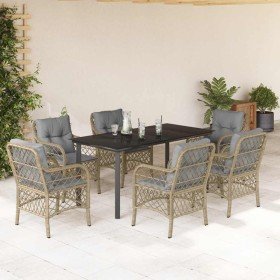 Set comedor de jardín 7 pzas con cojines ratán sintético beige Set comedor de jardín 7 pzas con cojines ratán sintético beige