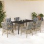 Set comedor de jardín 7 pzas con cojines ratán sintético beige
