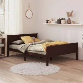 Dark brown solid pine wood bed frame 140x200 cm by vidaXL, Beds and slatted bases - Ref: Foro24-322198, Price: 159,51 €, Disc...