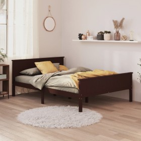 Estructura de cama madera maciza pino marrón oscuro 140x200 cm