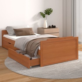 Bed frame with drawers solid brown pine wood 90x200 cm by vidaXL, Beds and slatted bases - Ref: Foro24-322161, Price: 190,16 ...