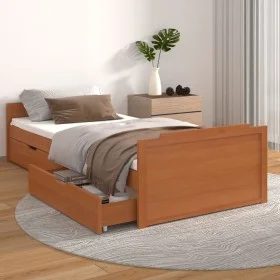 Bed frame with drawers solid brown pine wood 90x200 cm by vidaXL, Beds and slatted bases - Ref: Foro24-322161, Price: 216,60 ...