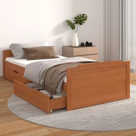 Estructura cama cajones madera maciza de pino marrón 90x200 cm de vidaXL, Camas y somieres - Ref: Foro24-322161, Precio: 209,...