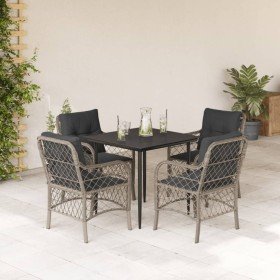 Set comedor de jardín 5 pzas cojines ratán sintético gris claro