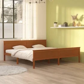 Solid pine wood bed frame honey brown 200x200 cm by vidaXL, Beds and slatted bases - Ref: Foro24-322194, Price: 107,00 €, Dis...