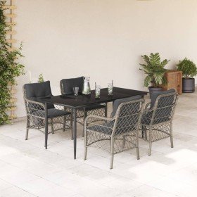 Set comedor de jardín 5 pzas cojines ratán sintético gris claro