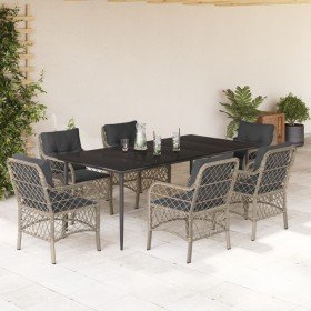 Set comedor jardín 7 pzas y cojines ratán sintético gris claro
