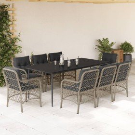 Set comedor de jardín 9 pzas cojines ratán sintético gris claro
